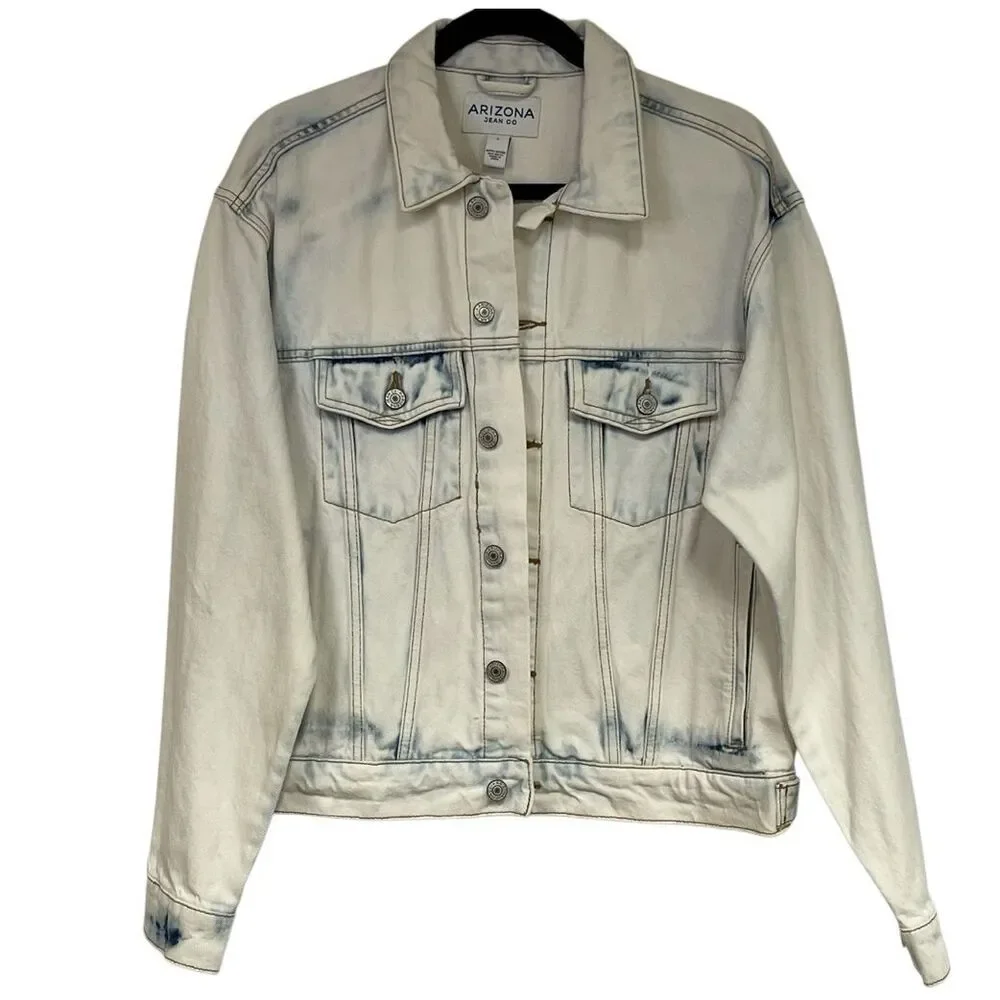 NWT ARIZONA JEAN CO Jacket Men's Small White Blue Extreme Bleach‎ Denim Cotton